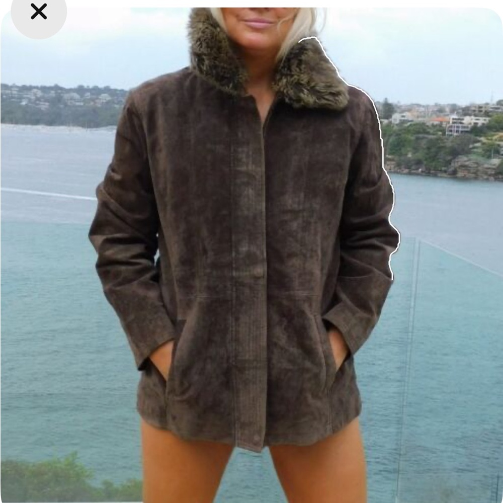 Women's Dark Brown Leather Faux Fur Trim Hooded Jacket